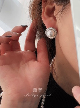 纯银天然淡水珍珠耳钉气质赫本风