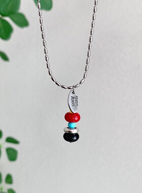 许愿塔撞色串珠吊坠项链韩国小众设计感独特毛衣链ins复古高级感