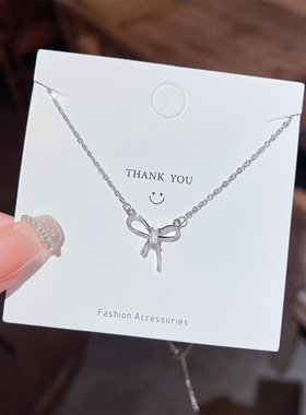 小清新镶钻蝴蝶结吊坠锁骨链气质甜美可爱钛钢项链项饰品