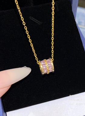 新款锆石圆柱形钛钢项链轻奢小众时尚网红锁骨链18K金吊坠配饰女