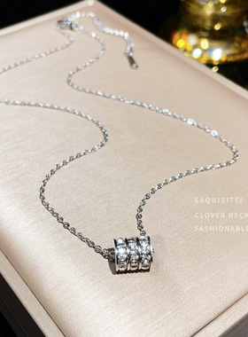 欧美风新款三排满钻圆环锁骨链女时尚钛钢不掉色项链女项饰品