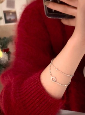 钛钢双层几何双环流苏手链轻奢高级感ins风可调节网红手饰品