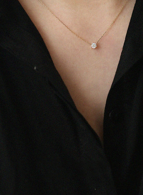 S925纯银镀金项坠百搭单钻锁骨链六爪款锆石银项链女轻奢高级