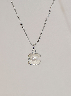 小珍珠贝壳银项链2024新款吊坠女锁骨链轻奢小众设计气质高级