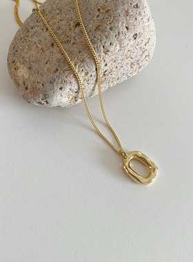 小众设计韩版925纯银镀金色个性简约椭圆甜甜圈锁骨链女项链ins潮