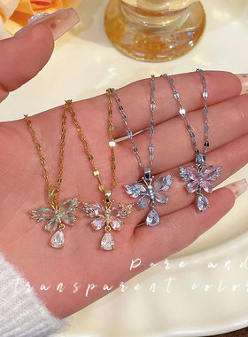 项链女网红欧美轻奢锆石蝴蝶锁骨链小众轻奢新款设计吊坠气质饰品