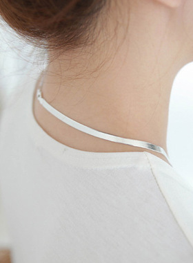 925纯银扁蛇骨项链亮银刀片链男女锁骨链网红小众设计气质饰品