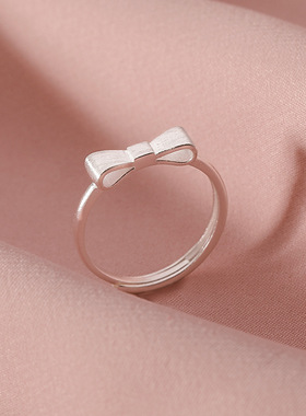 925纯银可调节蝴蝶结戒指女时尚个性公主素圈指环小众设计感
