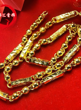 越南沙金高级感六角竹节佛珠男士项链铜镀金百搭个性首饰