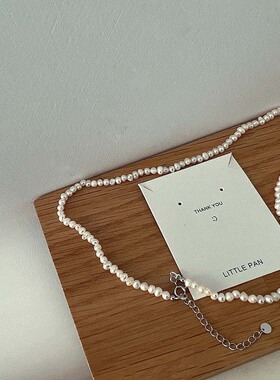 925镀银项链女韩国小众款银色气球狗竹节天然珍珠套链小狗锁骨链