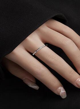 S925纯银竹节戒指女生2023新款爆款男单身素圈尾戒开口食指指环