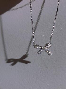 纯银蝴蝶结项链女夏轻奢小众设计感网红锁骨链2023新款饰品