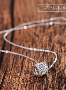s925纯银项链 气质圆柱镶钻项链 韩版纯银饰品