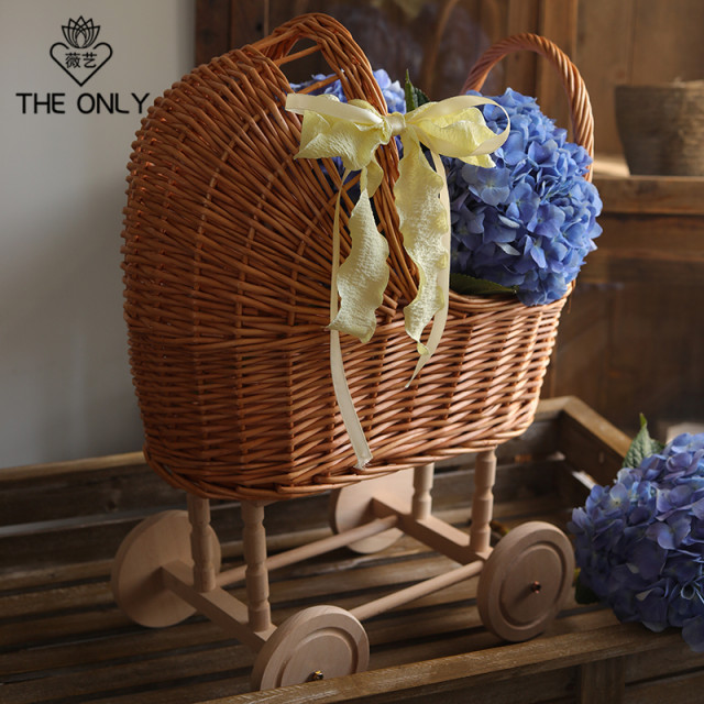 Weiyi Stroller Flower Basket Handmade Rattan Retro