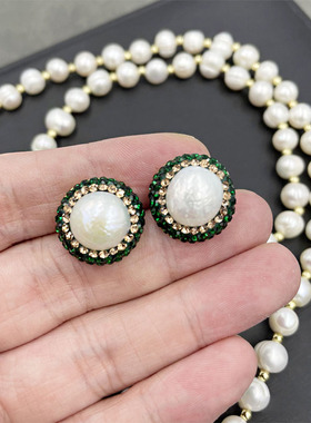 巴洛克珍珠项链三件套轻奢高级感天然淡水异形珍珠碧绿色吊坠饰品