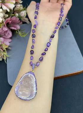 新中式高冰透琉璃弥勒佛吊坠项链女2025年新款轻奢小众设计锁骨链