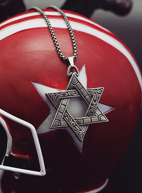 欧美时尚潮钛钢复古六芒星吊坠个性男女情侣六角星项链毛衣饰品