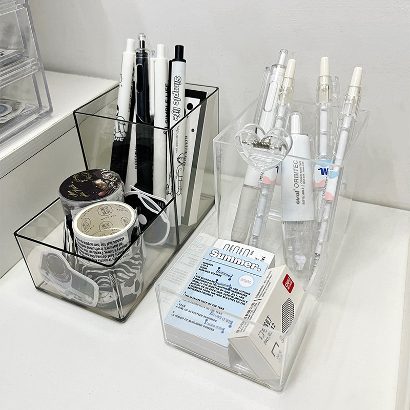 Ins style transparent pen holder, high-looking stationery, small card storage box, office work station organizing box, school season gift