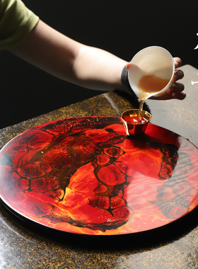 本曼赤霄大漆茶盘干泡盘手作漆器
