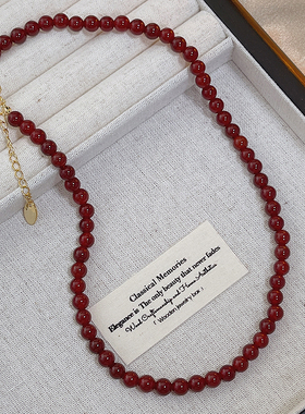 新中式红色天然玛瑙串珠项链