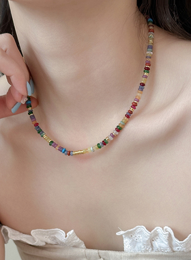 多巴胺彩色天然石串珠项链