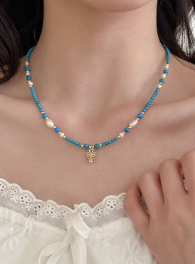 绿松石串珠天然淡水珍珠项链