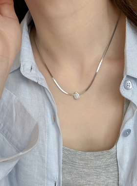 轻奢气质锆石S925纯银蛇骨链项链