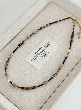 百搭彩色天然石玛瑙串珠项链