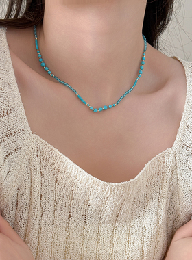 气质百搭绿松石串珠水晶项链女2025新款高级感轻奢毛衣颈链锁骨链