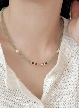 淡水珍珠蓝色天然石玛瑙串珠项链