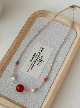 轻奢淡水珍珠天然石串珠吊坠项链