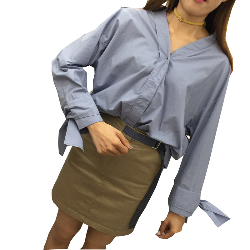 feiding非町新品衬衫女欧洲站2019潮流V领宽松大码百搭潮流上衣女 - 图3