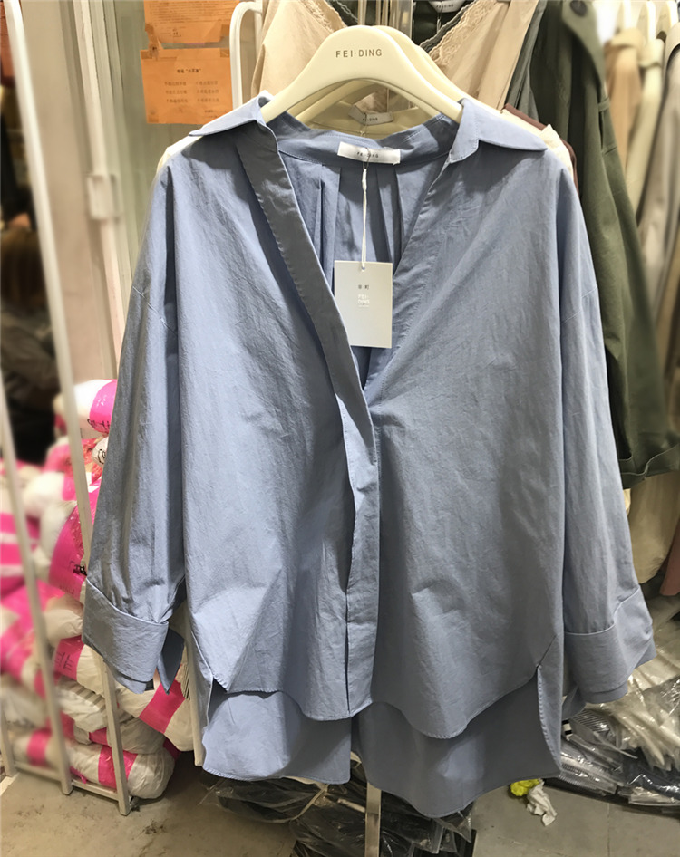 feiding非町新品衬衫女欧洲站2019潮流V领宽松大码百搭潮流上衣女 - 图0
