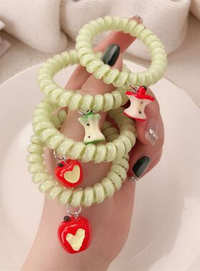 红苹果绿色糯米电话圈发绳清新