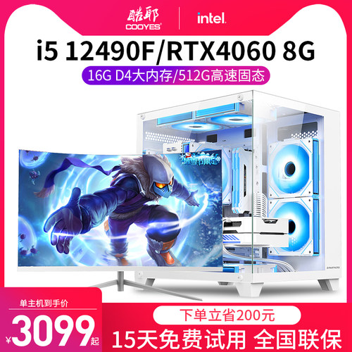 酷睿i5 12490F/RTX3060/ti/4060独显游戏台式机电脑主机全新整机吃鸡电竞黑神话悟空海景房全套 - 图0