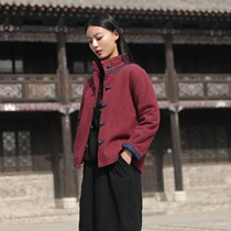 New Cotton Hemp Tai Chi Cotton Suit Woman Autumn Winter Thickened Coat Taijiquan Style China Wind Standing Collar Tang Dress Blouses