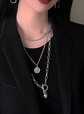 双层叠带项链女潮酷辣妹配t恤