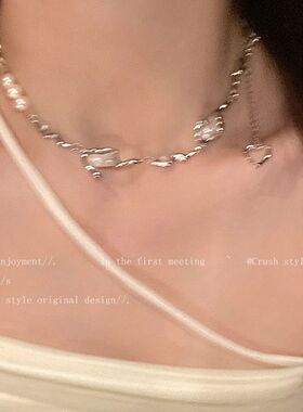 珍珠不规则拼接项链女ins