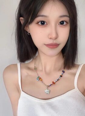 彩色串珠笑脸爱心云朵锁骨链