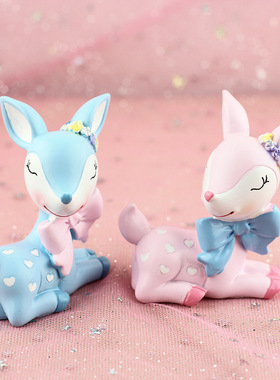 少女心汽车小鹿可爱风烘焙摆件