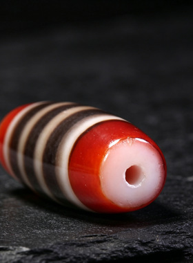藏传5A级天然玛瑙 三彩梦幻线珠13X37mm单珠散珠配饰吊坠项链