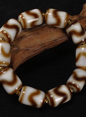 5A级黑白天然西藏玛瑙虎牙天珠桶珠腰珠配饰手串项链13*18mm左右