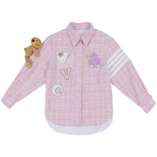 Shirt-style embroidered monogram bear jacket