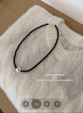 2026新款高级设计感黑色一颗珍珠项链女小众锁骨链毛衣链3116