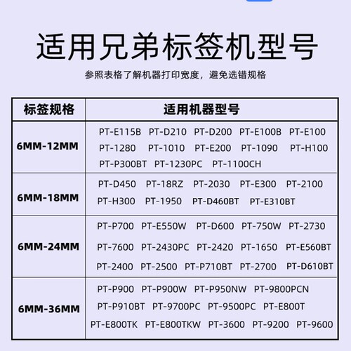 适用兄弟标签机色带12mm9 18 24 36PT-E100 18RZ D210 P700打印纸 - 图0