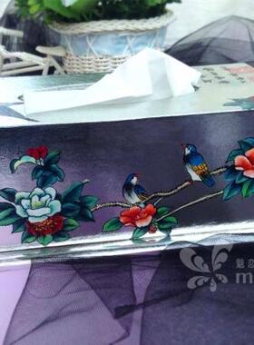 纯手绘银色富贵花鸟高档奢华纸巾盒婚庆酒店家居摆设呈用纸抽盒