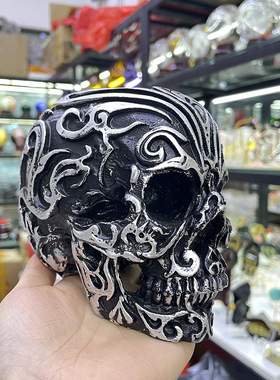 水晶球底座树脂摆件 雕花骷髅头摆件树脂花纹鬼头摆设工艺品球托
