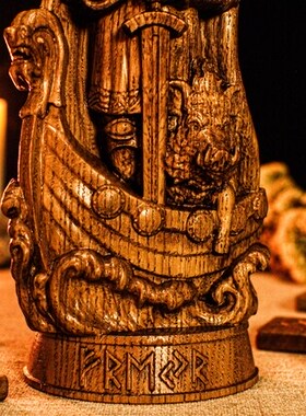 进口手工雕刻北欧神话Freyr弗雷尔神像斯堪的纳维亚风家居装饰
