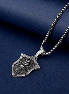 狮子盾牌吊坠男士嘻哈动物项链钛钢链条朋克项链ins欧美热卖配饰