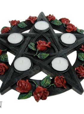 复古烛台摆件五芒星烛台塔罗装饰品五角星绿藤烛盘茶烛树脂工艺品